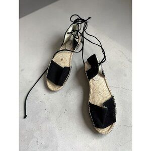 SOLUDOS Black Flat Lace Up Espadrille Sandals Size 8.5